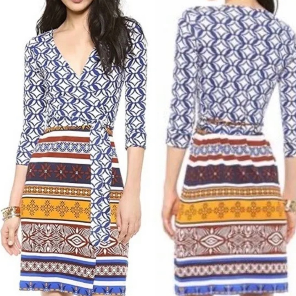 Diane von Furstenberg new Julian two wrap dress size 6 desert motif
